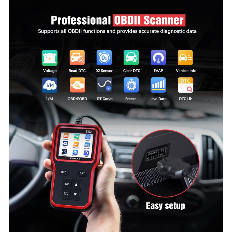 OBD2 Scanner with Upgrade Battery Tester - Diagnostic Tool for