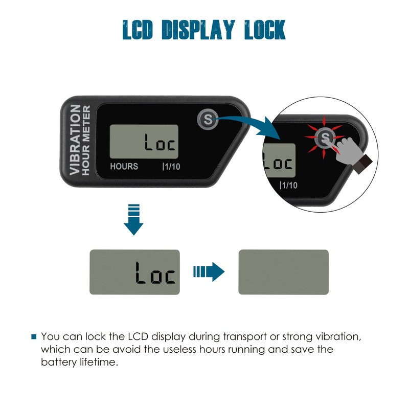 Runleader LCD Vibration Hour Meter for Maintenance,No-Cable & Screen Locking