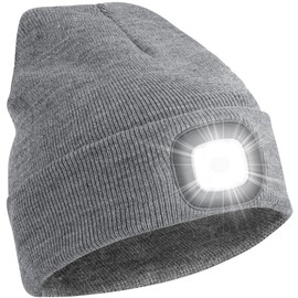YMHB Unisex Beanie Hat with Light, USB Rechargeable LED Headlamp Hat Night Light Cap Christmas Stocking Stuffers Gifts for Men Dad Father Husband (Grey)