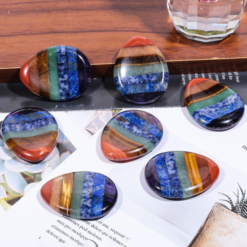 mookaitedecor Teardrop Shape 7 Chakra Thumb Worry Stone Polished Bag