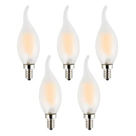 OPALRAY C35 4W(40W Incandescent Equivalent) LED Candelabra Bulb, Dimmable, Warm White Light 2700K, E12 Small Base Bulb, Frosted Glass Flame Tip, 5 Pack