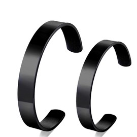 BIYONGDE 2 PCS Couples Black cuff bracelet Solid Minimalist Bangle Bracelet designed for men women couples lovers