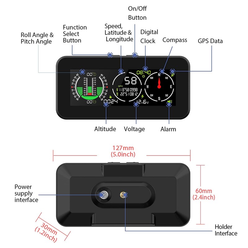 MOTOCOCHE GPS Digital Inclinometer Car Digital Inclinometer for Off-Road Vehicles,