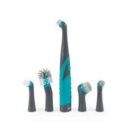 Beldray Antibac Turbo Scrubbing Brush – Multi-Head Bathroom/Kitchen Scrubber, 5 Versatile Interchangeable Heads, Oscillating Function, Streak-Free Cleaning, Resists Bacteria Build-Up, Non-Slip Grip