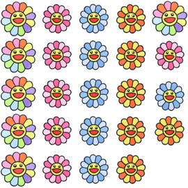 24 Pack Smiley Face Patches Sunflower Colorful Happy Smile Embroidered Patches Iron On Patches Applique for Clothes Jackets Jeans Pants Backpacks