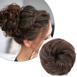 Silk-co Scrunchy Scrunchie Hair Bun Extensions Thick Updo Hairpiece Ponytail Wavy Curly Messy Donut Hair Chignons Hair Piece - Dark Brown mix Light Auburn