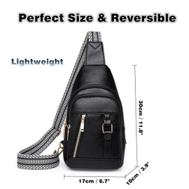 GUIFIER Crossbody Sling Backpack Sling Bag, PU Leather Sling Belt Bag, Chest Bag Daypack, Fanny Pack Purse, Over Shoulder Bag with Adjustable Strap for Men, Wome Travel Hiking Sports Shopping (Black)