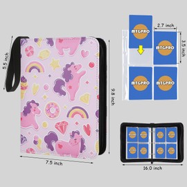 MTGPRO Card Binder for Cards 4-Pocket,400 Pockets Trading Card Binder Holder Collector Album Book Includes 50 Removable Sleeves (Pink Rainbow 2)
