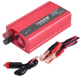 FOSA 1500W Car Power Inverter, 12V DC to 110V AC Converter with Dual 3.1A USB Port and AC Outlets, Red, for Car, Small Electronics