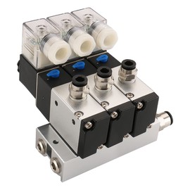 Baomain 3 Space Pneumatic Solenoid Valve 3V210-08 12VDC PT1/4 2 Position 3 Way Manifold with Base Muffler Quick Fittings Set