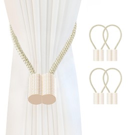 SRG Handmade Magnetic Curtain Tiebacks 4 Pack Sparkling Glass Wrapped Wooden Holdbacks with Strong Magnets, No Drilling Drapery Accessories for Home Decor – Champagne