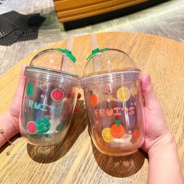 KH Vaso Popote Hermético Acrílico Frutas Naranja Niños Regalos
