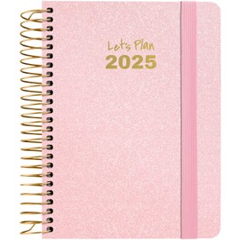 Grafoplas | Agenda 2025 Week View a6 | Pastel Pink | Metallic Model | Spanish | Spiral | Hard Cover Lined Metallic Fabric | Elastic Closure | January to December | Includes Stickers | FSC