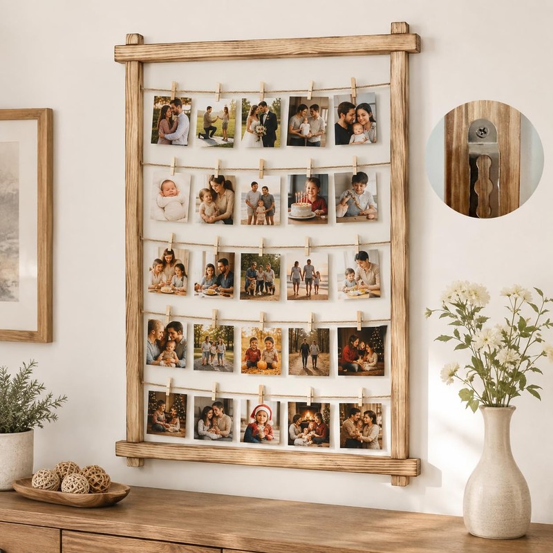 Wooden Photo Display Board with 30 Clips, 25 x 33