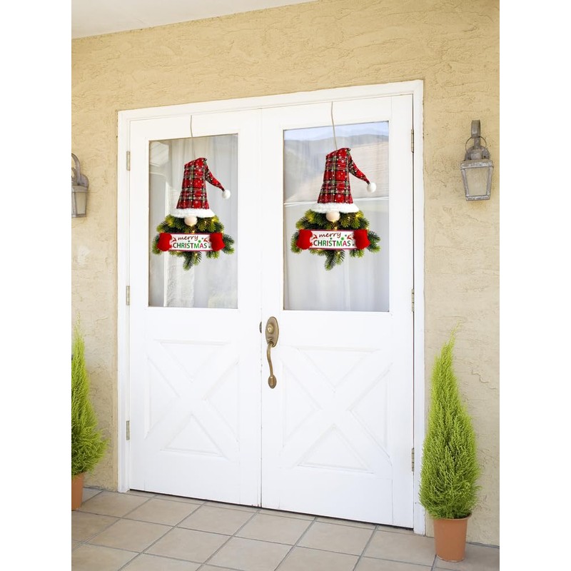 BFYDOAA 13x27in Christmas Gnome Wreath Artificial Pine Spruce Wreath with