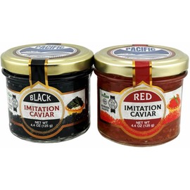 Pacific Secrets Black and Red Vegan Caviar Duo | Seaweed | No-Fish | Kosher | 2 x 4.4 oz Glass Jars