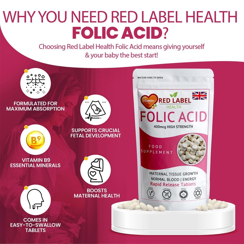 Folic Acid Tablets 400 mcg - 100 Vegan Vitamin B9