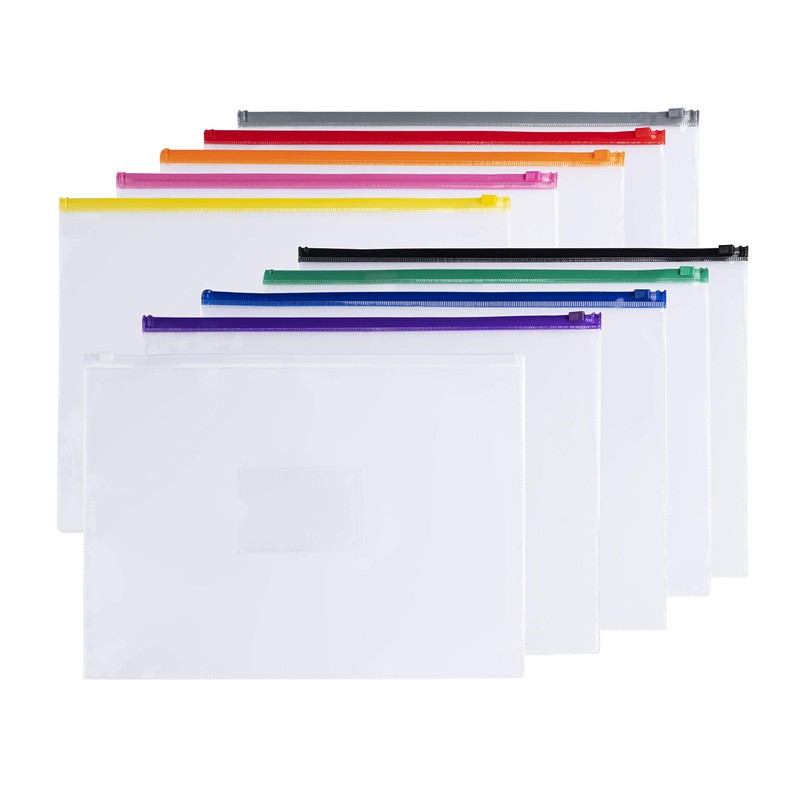 Pack of 12 A4+ Foolscap Clear Zippy Bags with Blue