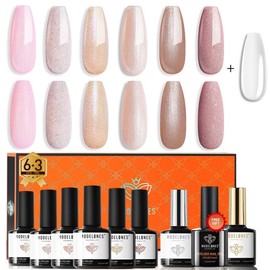 modelones Gel Nail Polish Set, 6 Colors Nude Neutral Gel Polish Skin Tone Pink Glitter Spring Nail Polish Gel with Base&Top Coat+7 in 1 Builder Nail Gel Starter Kit Soak Off LED Nail Art DIY Salon…