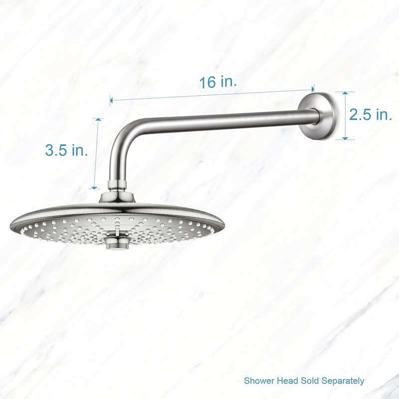OFFO Shower Arm with Flange, 16 in Brushed Nickel Wall