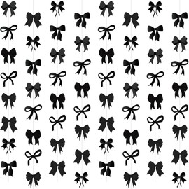 YTHETM Bow Birthday Decortions Black Bow Party Decorations Black Bow Banner Garland Decor for Girls Women Baby Shower Bridal Wedding Bachelorette Bow Theme Party Supplies