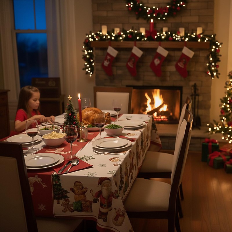 Halibutfly Christmas Tablecloth Vinyl Waterproof Oil-Proof Table Cover, Santa Claus