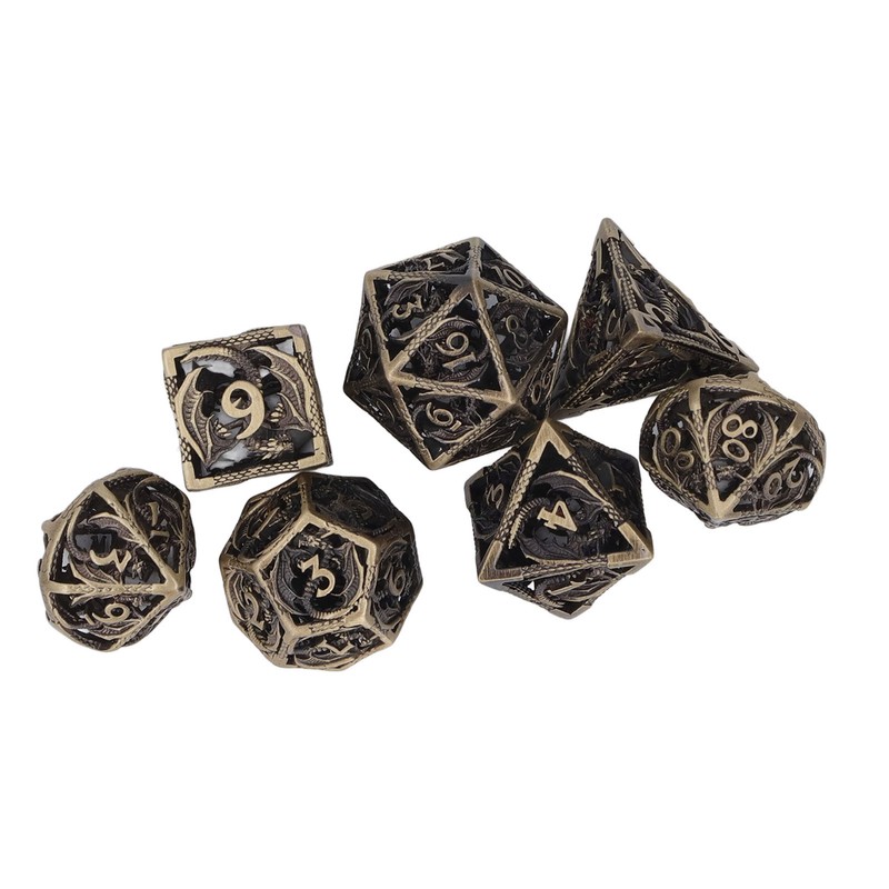 7pcs Copper Dice Set Polyhedral Hollow Clear Number Balancing Table