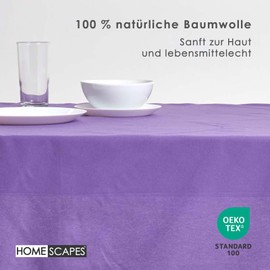 Homescapes Purple Cotton Tablecloth 4 Seater Square 137 x 137 cm (54 x 54 Inches) Washable Hand Woven 100% Plain Cotton with Decorative Ladder Stitch Edge