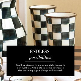 MACKENZIE-CHILDS Enamel Tumbler, Open Tumbler Cup, Cute Enamel Cup, 20 Ounces, Black-and-White Courtly Check