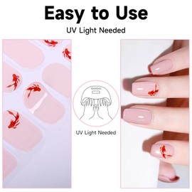 Semi Cured Gel Nail Strips, 28 pcs Gel Nail Stickers Work with Any UV Lights, Long-Lasting Nail Wraps, Stick on Nails for women Easy to Apply & Remove
