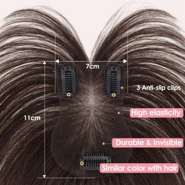S-noilite Hair Toppers Real Hair Dark Brown Toupee for Women with Wispy Fringe 100% Real Hair Clip-In Hairpieces for Thin Hair 14 g 27 cm