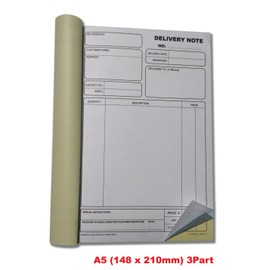 Cherry Carbonless Delivery Note Triplicate Book A5 | 50 Sets | No Carbon Required | Perforated Top and Middle Copy | Made in The UK | Professional Delivery Note Pad for Logistics and Shipping