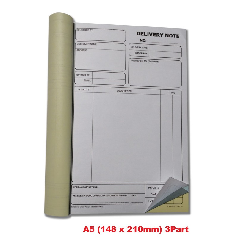 Cherry Carbonless Delivery Note Triplicate Book A5 | 50 Sets