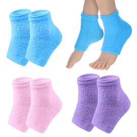 3 Paare Fersensocken,Gel-Absatzsocken,Hydra Fersensocken,Feuchtigkeitsspendend,Bequem und Atmungsaktiv,für Den Alltag und Sport Geeignet,Bietet Rundum-Pflege und Schutz(Blau,Pink,Lila)