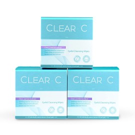 Clear C Eyelid Wipes Pre-Moistened for Dry Eyes – Rinse Free Eye Lid Cleaning Wipes – Individually Wrapped Travel Eye Wipes, 3 Boxes of 30
