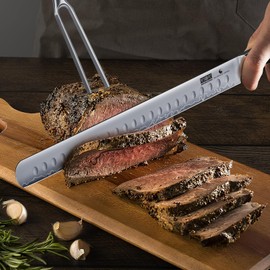 HOSHANHO Brisket Knife 12 Inch, Japanese High Carbon Steel Carving Knife for Meat Cutting and BBQ, Razor Sharp Slicing Knives with Ergonomic Handle & Gift Box