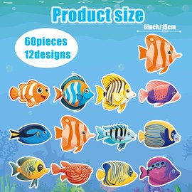 60 PCS Tropical Fish Cutouts Sea Accents Paper Cut Out Summer Fish Double-Sided Printing Cutouts Ocean Colorful Bulletin Board Decoration for School Ocean Sea Animal Theme Birthday Party Decor