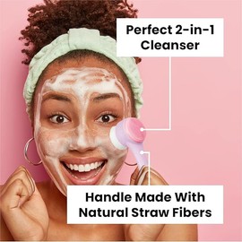 Lindo - Eco Clean - cepillo para polvo facial 2 en 1, cepillo para polvo exfoliante manual de doble cara, mango hecho de fibras vegetales...