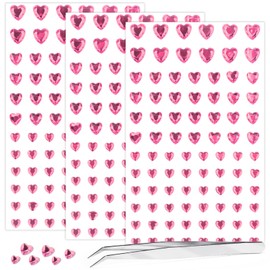 264pcs Heart Gem Stickers Rhinestones for Crafts - Self Adhesive Jewels Stickers, Acrylic Gems DIY Craft Decorative Diamond Stickers, Small Stickers for Kids (264pcs-5/7/10mm-pink)