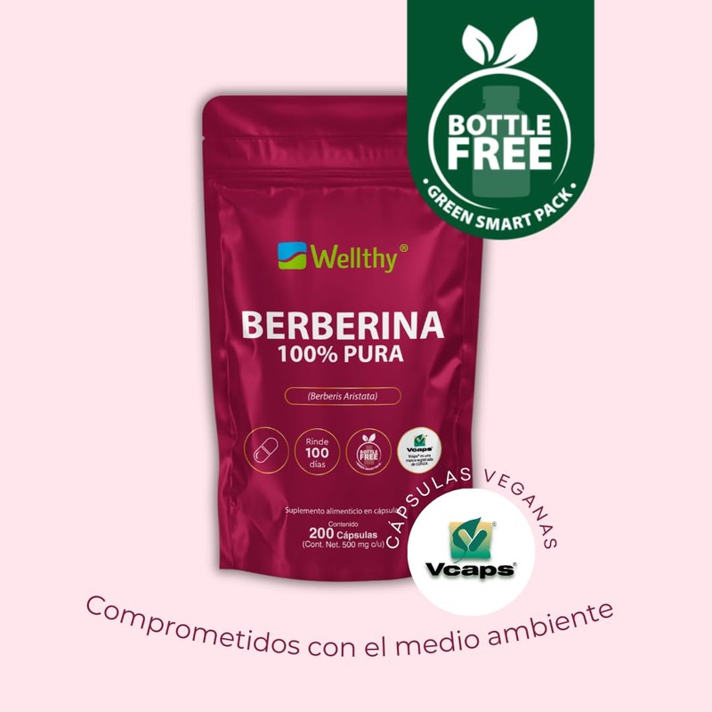 Wellthy Berberina Pura 200 Cápsulas. 100% Berberis Aristata, 500mg c/u,