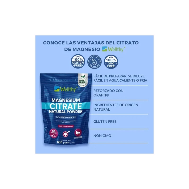 Wellthy Citrato Magnesio Polvo Frambuesa 600g