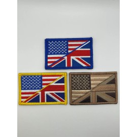 USA UK Flag British American Flag Morale Patch 3PC Hook Backing  3"X 2"