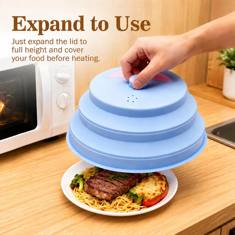 10 Inch Collapsible Silicone Microwave Splatter Cover with Water Steamer,