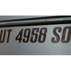 3D Lettering Boat Registration Stickers - Domed Carbon Fiber Numbers with Bronze Trim
