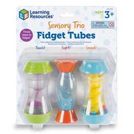Learning Resources Sensory Trio Fidget Tubes, Juguetes sensoriales para niños con Autismo, Juguetes sensoriales para Adultos, Visión, Sonido y Tacto, 3 Piezas, A Partir de 3 años