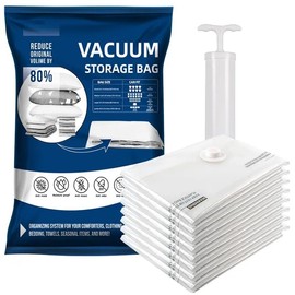 8 Vacuum Storage Bags Set, Vacuum Sealed Storage Bags (2 Small + 2 Medium + 2 Large + 2 Jumbo) with Hand Pump, Vacuum Seal Bags for Clothing, Comforters, Pillows, Towel, Bedding
