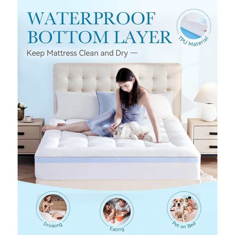 BDEUS Waterproof Dual Layer 4 Inch Memory Foam Mattress Topper