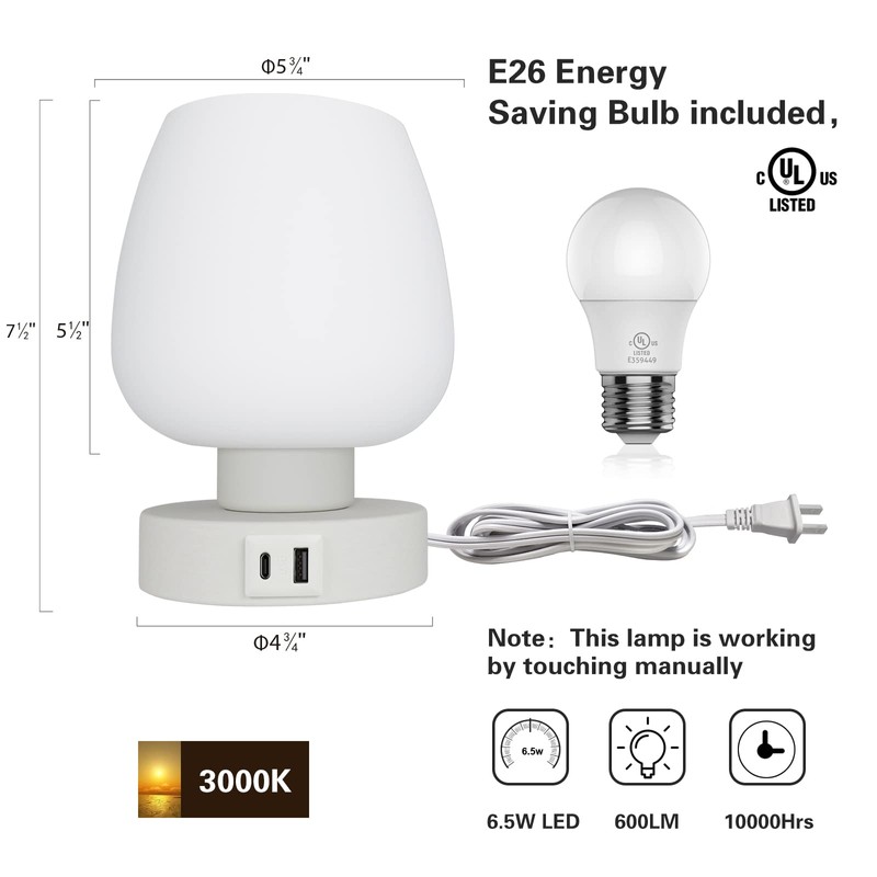 Touch Bedside Table Lamp - Small Lamp for Bedroom with