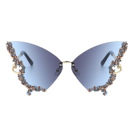 Women's Retro Classic Butterfly Shape Diamond Rimless Sunglasses UV Blocking Sunglasses Blue + Gray