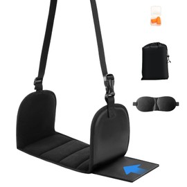 Foot Hammock Adjustable Pedals with Eye Mask & Earplugs，Easy Portability Travel Hammock with Support Board Filled with Thick Memory Cotton for Long Flights Airplane Rest & Relax Legs